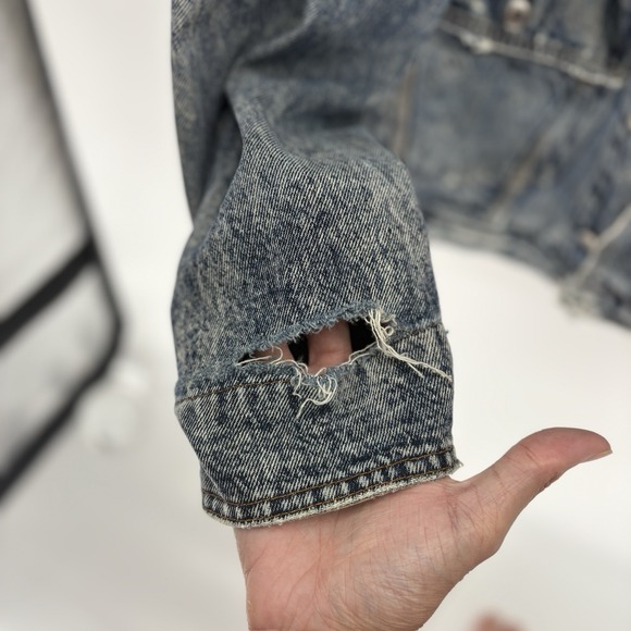 Vintage 60s Levis Denim Chore Distressed A-2 Bomber Buckle Back Retro USA XL - Picture 8 of 14